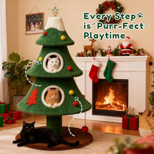 Torre para Gatos en Forma de Árbol de Navidad con 2 Casas Acogedoras miniatura 3