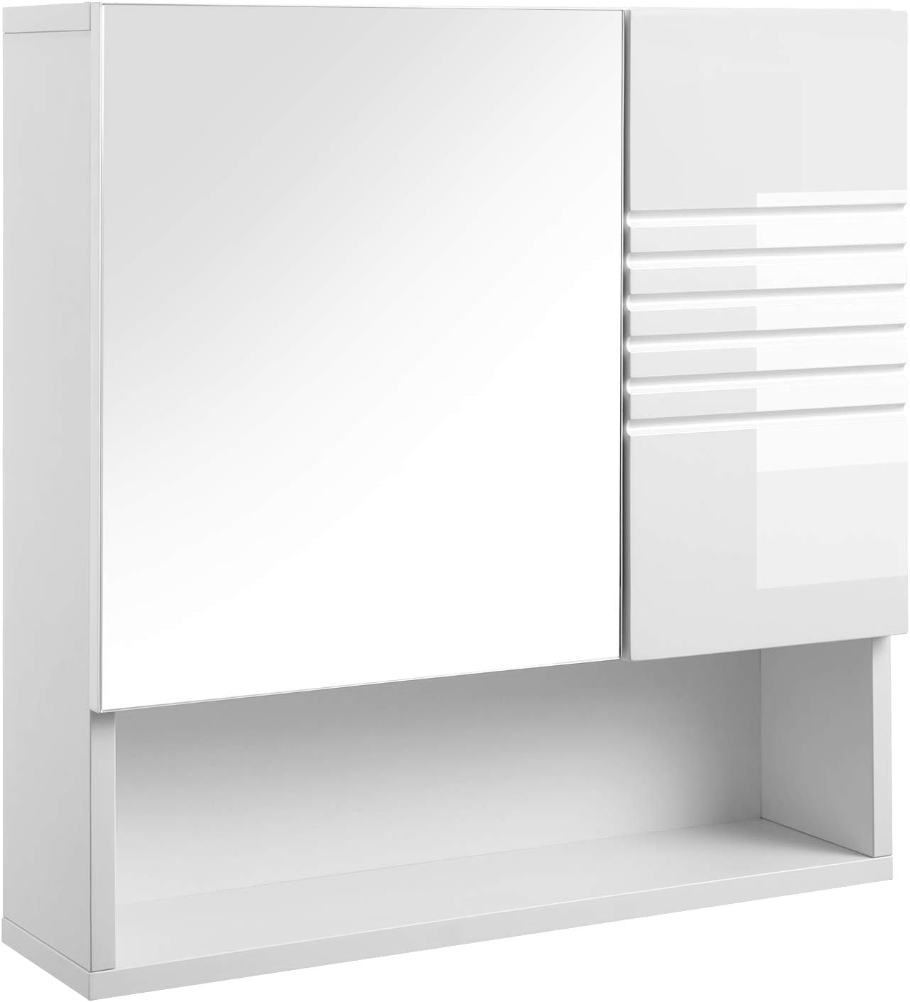VASAGLE Mirrored Bathroom Cabinet, Storage Cupboard Wall Mounted, Wall Cabinet Storage, with Adjustable Shelves, Buffer Hinges, 54 x 15 x 55 cm, White BBK21WT