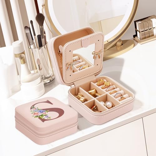 Caixa de joias de viagem, pequenas caixas organizadoras de joias para mulheres e meninas, estojo de joias de viagem de 2 camadas, mini suporte de exibição de joias portátil de couro PU para brincos