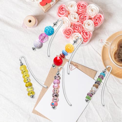 Beadable Bookmarks Silver DIY Blank Bar Pendant Modern Bead Bookmark Metal Jewelry Craft Charm for Beads for Book Lovers Teacher Student Supplies