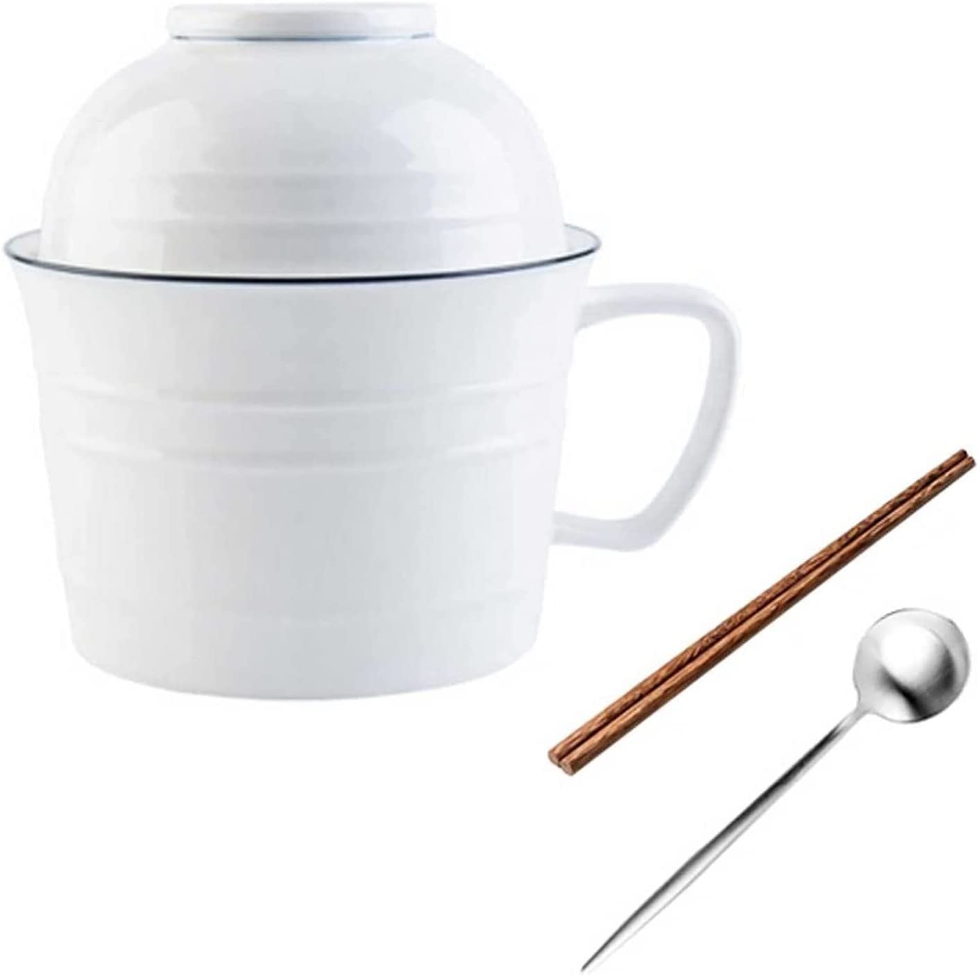 Instant-Nudelsuppenschüssel, Reisbehälterschüssel. Keramiktasse, große Instant-Ramen-Schalen mit Deckel, 900 ml tief, mit Griff, Lunchbox-Geschirr für Studentenwohnheime (Größe: Schüssel-Set)