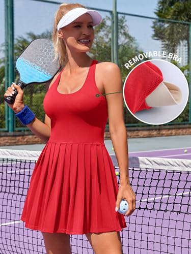 ATTRACO Women Tennis Dress with Built in Shorts and Bra Pleated Golf Dress Seamless Athletic Dress4
