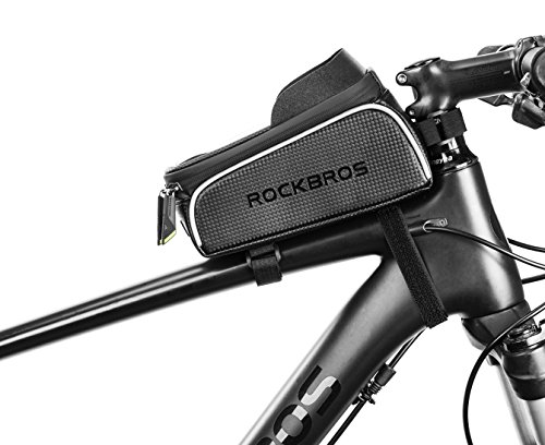 ROCKBROS Bike Frame Bag Water Resistant Bicycle Front Top Tube Bag Screen Touch Fits Phones for 6.5" Below (Upgrade Black)