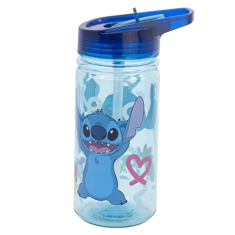 Characters Reusable Small Ecozen Durable Plastic Bottle with Built in Handle for Easy Carry BPA Free 475ml School Lunch Kids Childrens Includes Half Size 12pcs Pencil Set - Stitch
