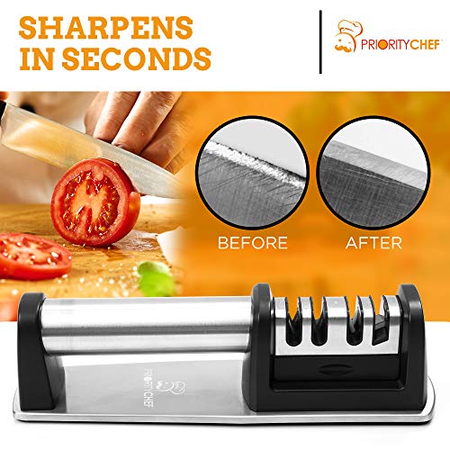 PriorityChef Kitchen Knife Sharpener, Professional Diamond Rods To Repair, Sharpen and Polish Your Knives, Cut-Resistant Glove Included