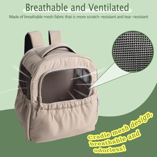 Haustier Rucksack für Kleine Hunde & Katzen bis 5 kg – Modischer Katzenrucksack Gepolsterter Hand- & Schulter-Tragebeutel, LTragbare und Faltbare Hundetasche, Atmungsaktiv (Beige)