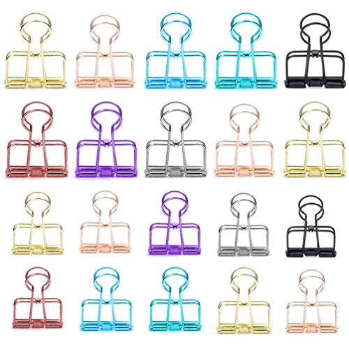 20 Pieces Multicolor Premium Wire Binder Clips, DEEDYGO Assorted Sizes Stainless Steel Office Clips (10 Medium + 10 Small)