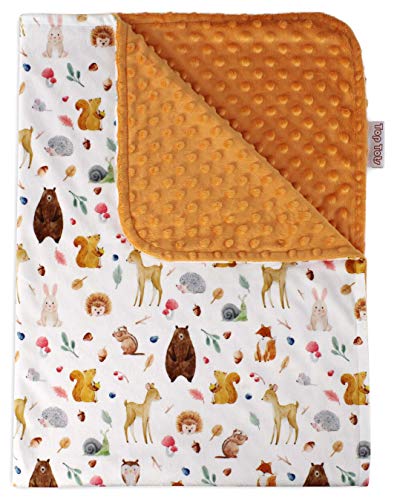 Top Tots Baby Blanket - Baby Animals Bear Deer Rabbit Fox Hedgehog With Brown Orange Minky Dot #TOP18