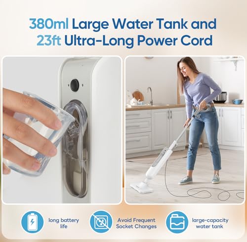 Image of Steam Mop All-in-one Multi-Functional Powerful Steam Cleaner, Handheld Detachable Floor Steamer with 2 Steam Level, 380ML Water Tank & 23FT Power Cord for Whole Home Use