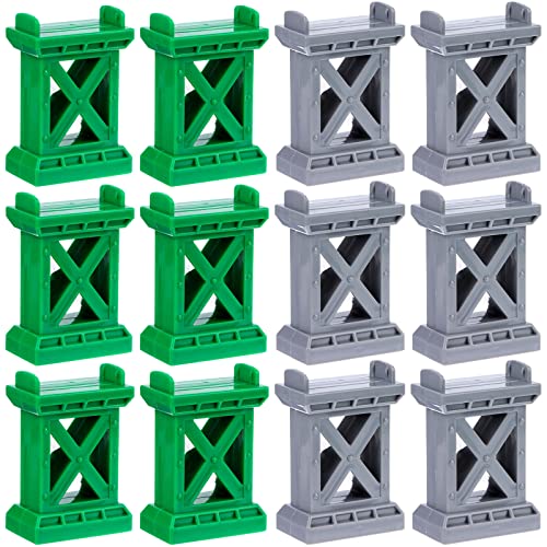 12 pcs train bridge pier track railway accessories multi level support risers high level blocks compatible all major brands greygreen