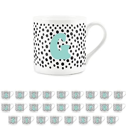 Purely Home Letter Initial Personalised Mugs - Spotty Alphabet Bone China Coffee/Tea Cups (G)