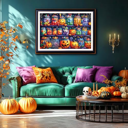 Image of Halloween Candy Jars 1000 Piece Puzzle for Adults Spooky Night Mason Jars Challenging Jigsaw Puzzles for Adults Family Game Night (27 inchx19 inch)