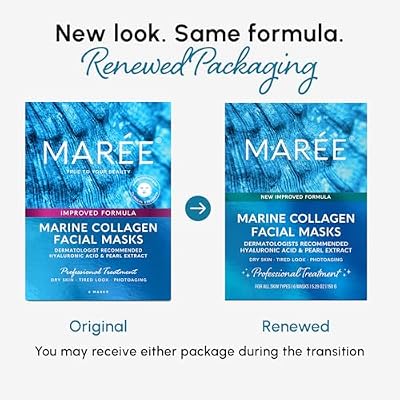 MAREE Collagen Facial Mask with Hyaluronic Acid Sheet Face Mask Skincare Centella Asiatica, Green & Red Algae Extract Hydrating Facemask For Women Skin Care Mascarillas Para La Cara 12 Count