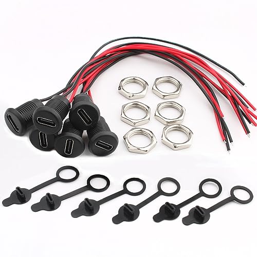 RUNCCI-YUN 6PCS USB-C USB Type C Câble d'extension USB Type C souder connecteur connecteur Femelle USB C à Montage sur Panneau avec Plaque de Verrouillage à écrou 15...