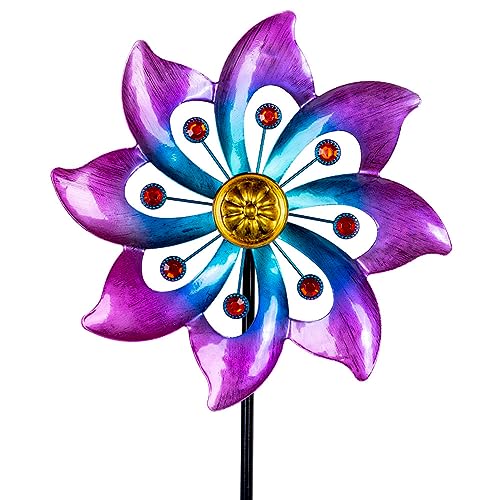 Image of DREAMYSOUL Wind Spinners Outdoor, 9.6 inch Dia*40 inch H Metal Garden Pinwheels, Kinetic Wind Spinners for Yard and Garden Lawn Art Decor (Purple)