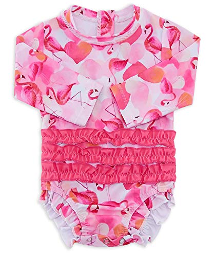 Image of uideazone Baby Girls Rash Guard Swimsuit Long Sleeve One Piece Swimwear UPF 50+ Sun Protection for Toddler 0-24 Months