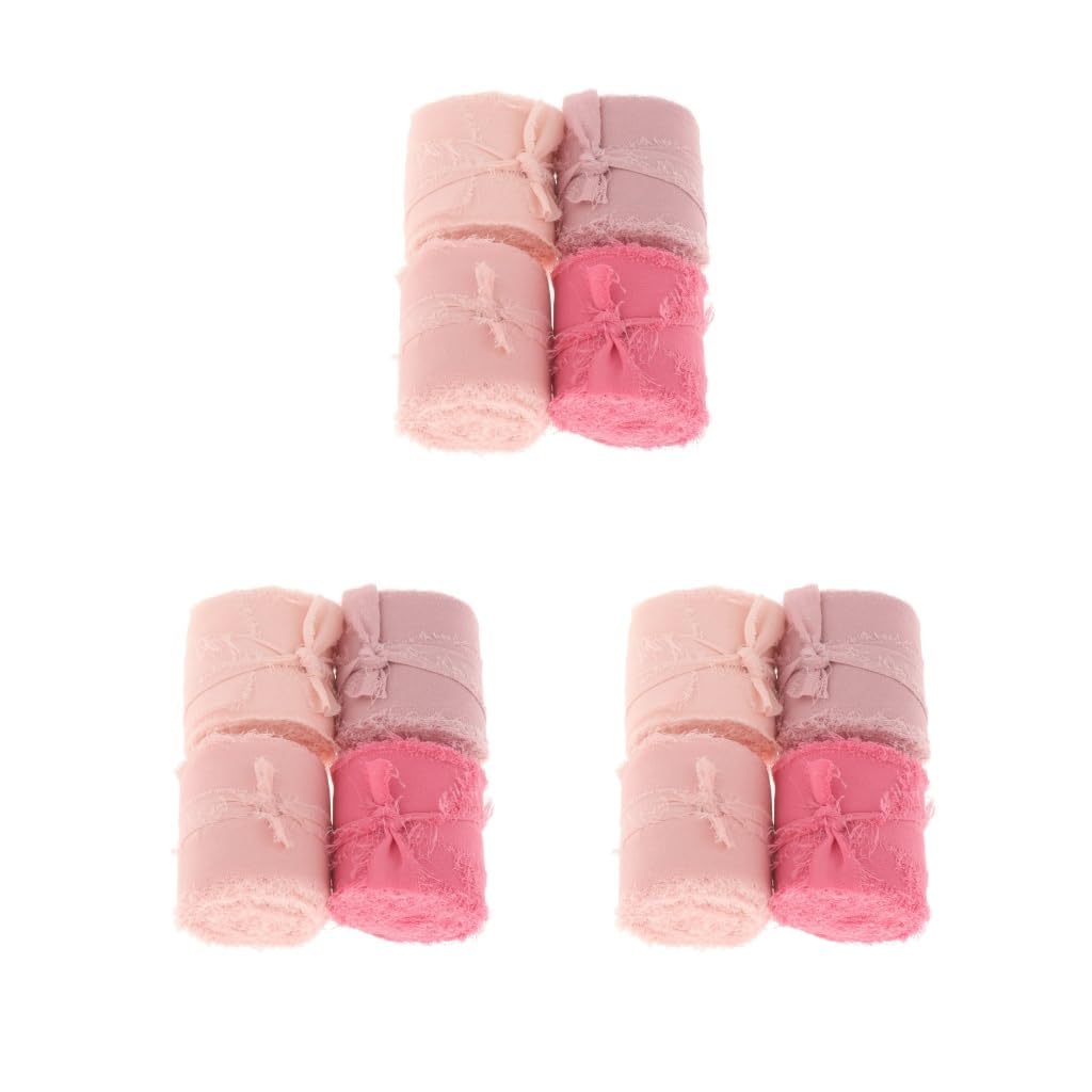 Ruban de soie en mousseline rose pour emballage cadeau et déco, lot de 3 rouleaux de 5m
