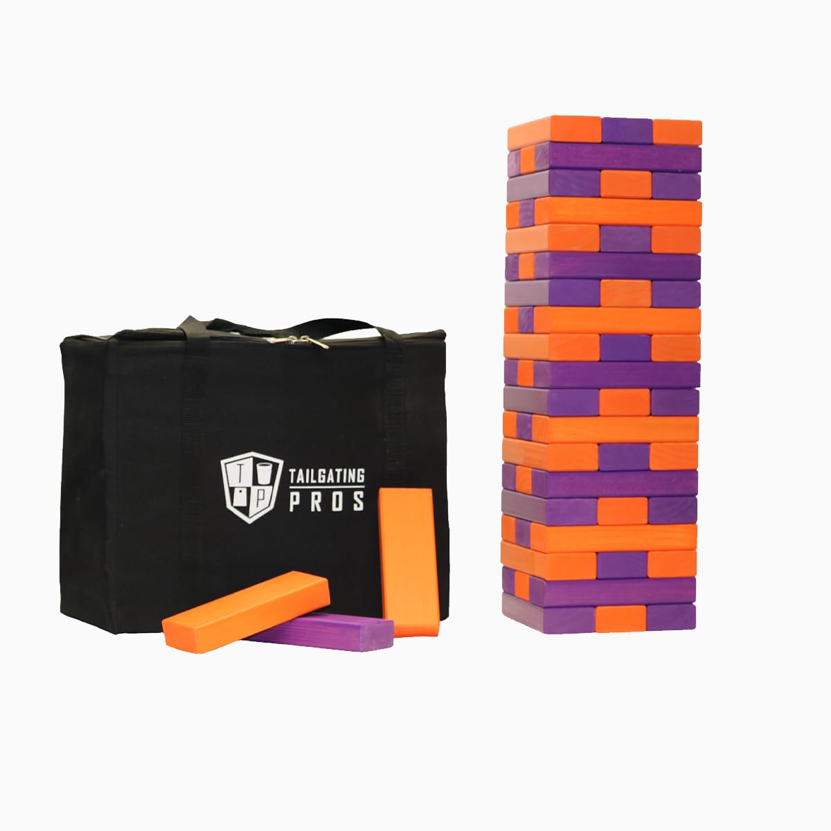 Tailgating Pros Premium Giant Toppling Timbers with Carrying Case – Choose Your Team Colors! Jumbo Outdoor Yard Game, Tower Grows to Over 5 Feet!