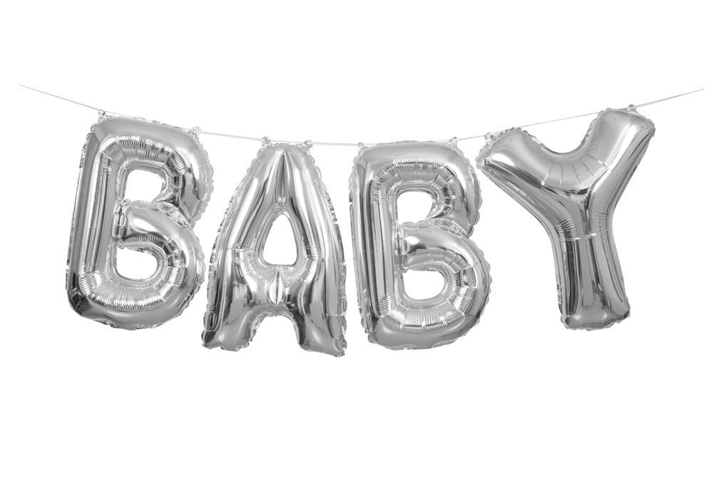 Shimmering Silver Baby Letter Foil Balloon Banner Kit (35cm) 1 Set - Perfect for Parties and Events