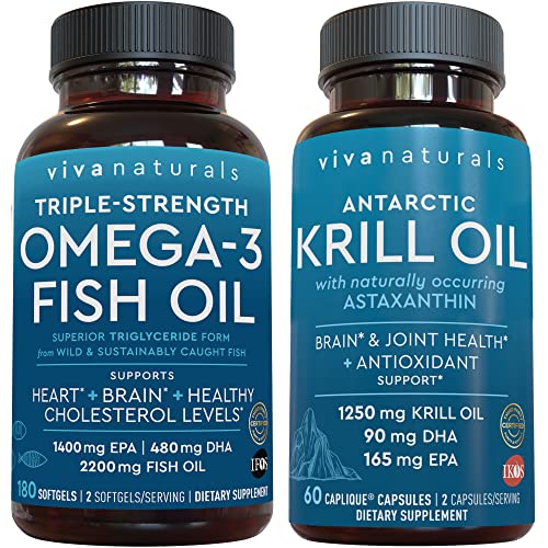 Antarctic Krill Oil And Triple-Strength Omega 3 Fish Oil Bundle, 1250 Mg Krill Oil & 2,200 Mg Fish Oil Per Serving Providing Omega 3 Epa And Dha #TOP21