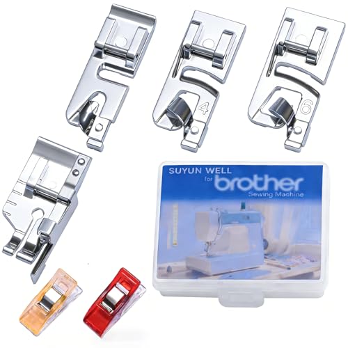 SUYUN WELL Narrow Rolled Hem Presser Foot 1/4 Quilting Patchwork Foot Sewing Rolled Hem Foot 3/4/6mm Hemming Foot for Sewing Low Shank Snap-On Singer Brother Babylock Janome Etc Sewing Machine