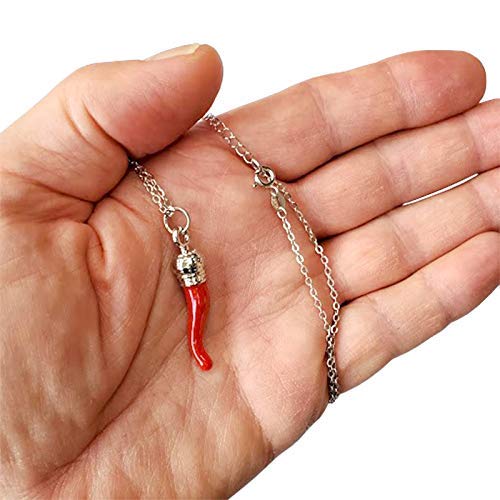Italian Red Horn Necklace - Silver Cornicello Good Luck Pendant with Sterling Silver Chain3