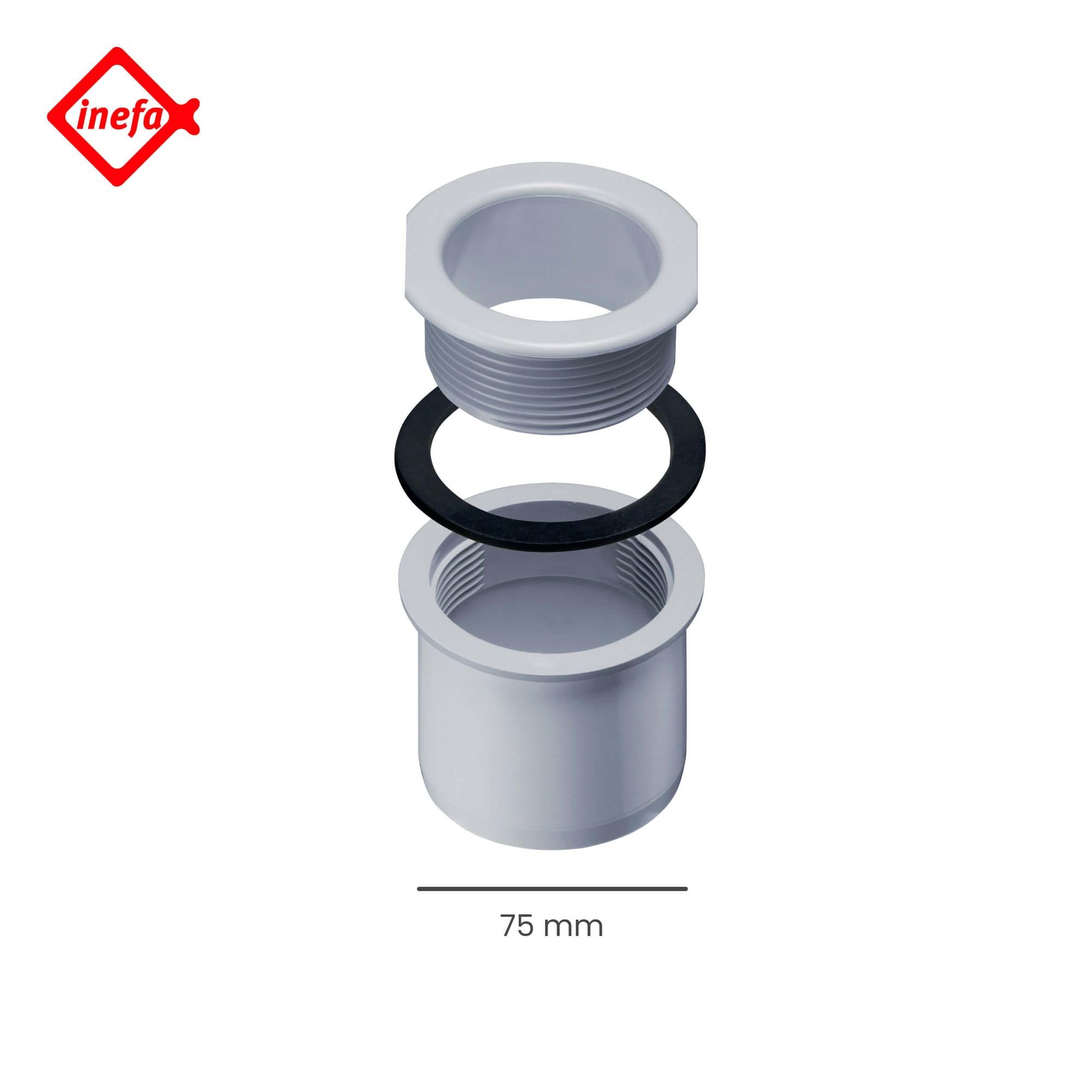 INEFA Nasadka spustowa do przykręcenia do rynny skrzynkowej, PVC 83/75mm Szara Nasadka z hakiem Akcesoria rynnowe, łatwy montaż, Made in Germany