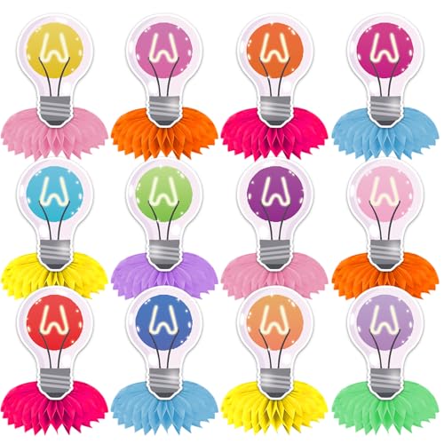 12Pcs VBS 2026 Decorations Honeycomb Centerpieces Double Sided Colorful Light Bulb Table Decorations 3D 2026 Jesus Vacation Bible Table Topper for Summer Vacation Bible School Church Classroom