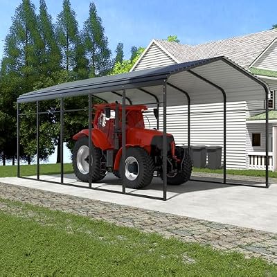Xilingol Metal Carport, Heavy Duty Carport Canopy with Galvanized Steel Frame and Roof, Outdoor Storage Shed, Car Tent Garage Shelter for Pickup, Truck, Boat and Tractor (12x25 FT Black)