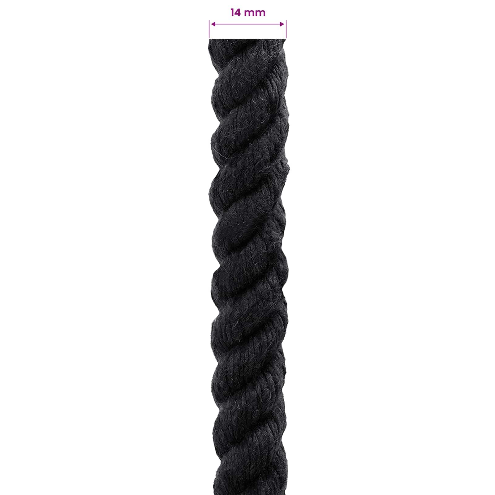Cuerda de algodón negra de 1,4 x 1,4 x 25000 cm, 25,8 kg, cuerda de 3 capas, cuerda para fijación, manualidades, macramé, exterior y jardín
