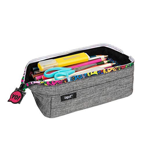 Image of ZIPIT Lenny Pencil Case for Adults and Teens, Large Capacity Pouch, Sturdy Pen Organizer, Wide Opening with Secure Zipper Closure (Grey)