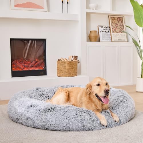 Pisi Bili Hundebett Katzenbett Waschbar flauschig orthopädische Hundebetten große und kleine Hunde Katzenschlafplatz für Katzen Donut - Grau 70 cm