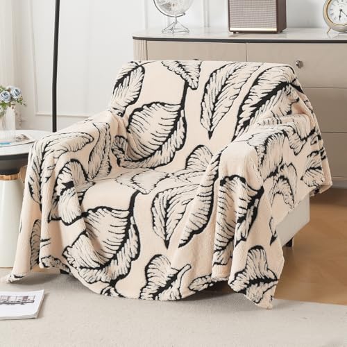 Image of HOKIPO Plush Sherpa Sofa Cover for 1 Seater Sofa | Thick Cozy Washable Sofa Throw | Full Protection Sofa Cover, 'Noirea Series' Botanical Leaf (180x180 cm) (AR-6651-D1)