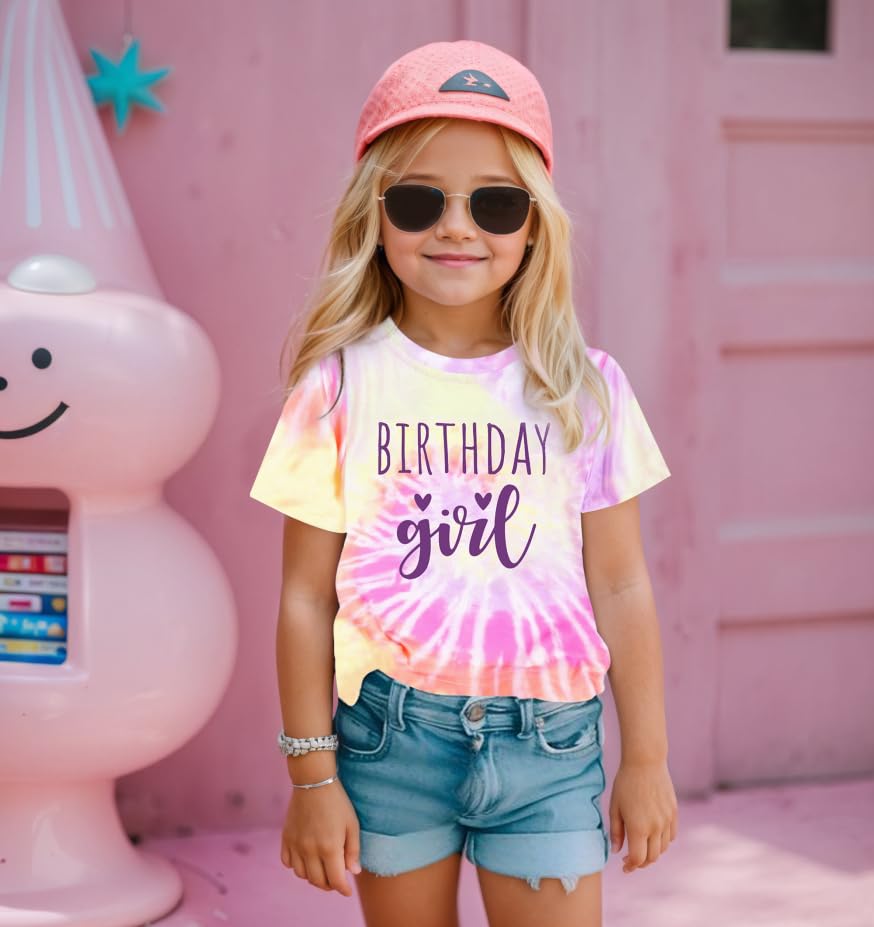 Image of YHHR Birthday Girl Shirt Tie Dye Girls Birthday Shirts 7-14 Year Kids Tops | Girls Birthday T Shirt, Cute B-Day Gifts Party Tops ,Birthday Outfits ,Letter Print Tees ,Graphic Short Sleeve Tee Tops
