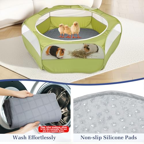 Image of Pawaboo 2-in-1 Small Animals Playpen with Pad, Green+Gray