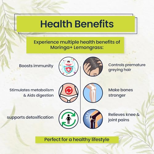 Image of Mindful Eating Pure Moringa Leaves Tea Blended with Lemongrass - Herbal Tea, Natural Ingredients, Dried Drumstick Tree Leaves, Immunity Booster, Caffeine-free, 70g