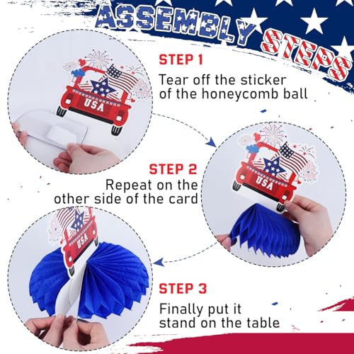 Image of 4th of July Patriotic Decorations Red White Blue Happy 4th of July Banner Independence Day Hanging Swirls Fourth of July Honeycomb Centerpieces for American Memorial Day Decor