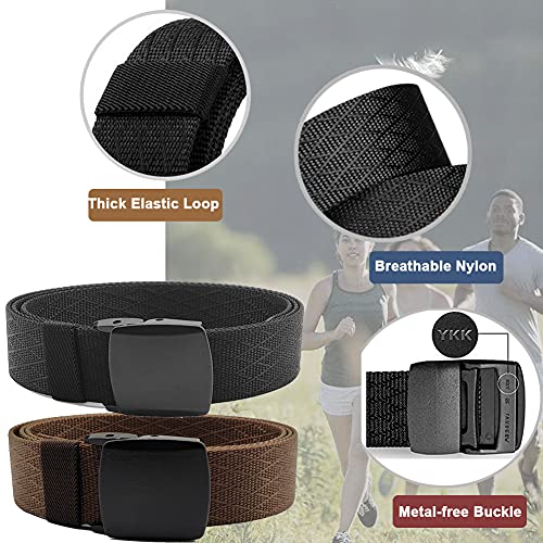 2 Pack Mens Nylon Belt, Lightweight No Metal Belt 28"-64" Waist for Big and Tall Casual Work TSA-friendly Travel3