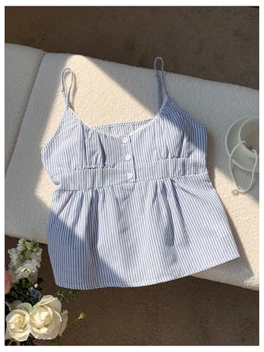 Floerns Women's Cute Striped Spaghetti Strap Camisole Tops Button Flared Hem Cami Top3