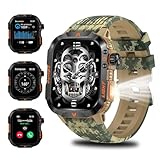 QTLLBT Military Outdoor Watch Altimeter Barometer Compass Tactical Smart Fitness Watch Heart Rate Sleep Monitor 100+ Sport Modes Fitness Available for Android and iOS (Camouflage Yellow)