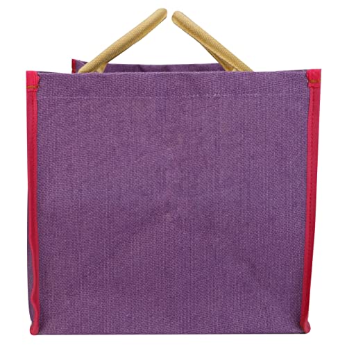 Image of DOUBLE R BAGS Reusable Jute Gift Bag with Cotton Handle for Shopping, Wedding, Return Gifts & Birthday Party, Purple, Pack of 1