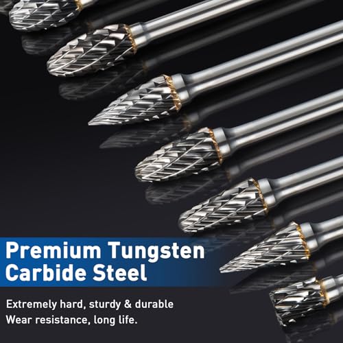 Image of shengbenhao Carbide Burr Set Compatible with Dremel Rotary Tool 10Pcs | Double Cut Carbide Rotary Burr Set with 1 /8 inch Shank for Grinding, Carving, Engraving, Cutting, Drilling, Steel Metal Working