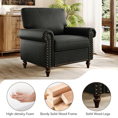 Image of Nailhead Trim Accent Chairs Set of 2,Faux Leahter Mid Century Modern Living Room Arm Chairs,Comfy Bedroom Reading Chair for Adults,Cozy Single Sofa Corner Side Room Chair,Black