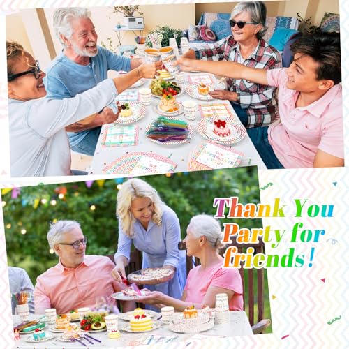 Image of Funnymoom 452 Pcs Thank You Party Decorations for 50, We Appreciate You Paper Plates Napkins Cups Tablecloth Cutlery Straws for Employee Staff Housekeeping Week Pastor Appreciation Party Supplies