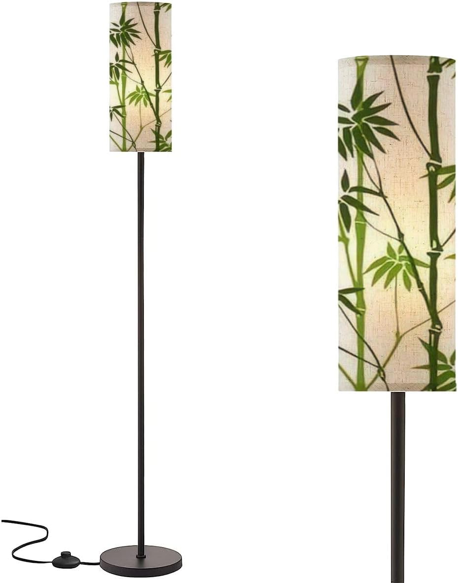 Boho Standing Lamps Green bamboo pattern white Tropical nature textile