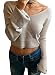 Futurino Women's Solid V Neck Flare Long Sleeve Pullover Sweater Crop Top