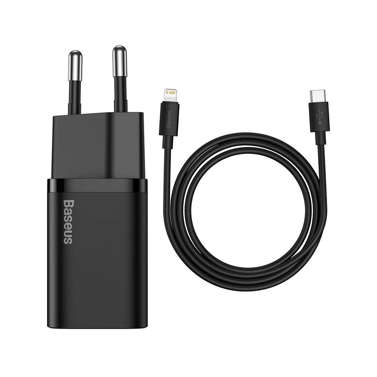 BASEUS Travel Charger Set Super Si 1C QC (with Simple Wisdom Cable Type-C to Lightning 1m) 20W Black (TZCCSUP-B01)