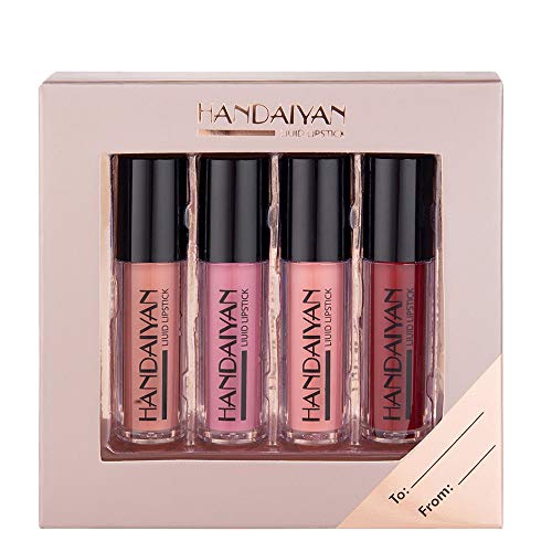 BELLESKY Moisturizing Liquid Lipstick 4PCS Neutral Colors Velvety Lip Gloss Kit Long-lasting and Waterproof Lipstick Compact Size for Girl or Women (Moisturizing, 4 PCS-A)