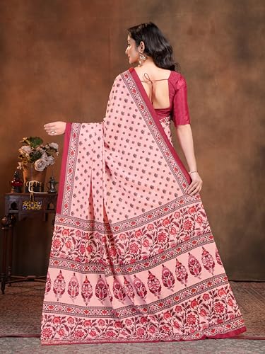 Image of Garden Vareli Floral Booti Print Crepe Saree With Unstitched Blouse Piece