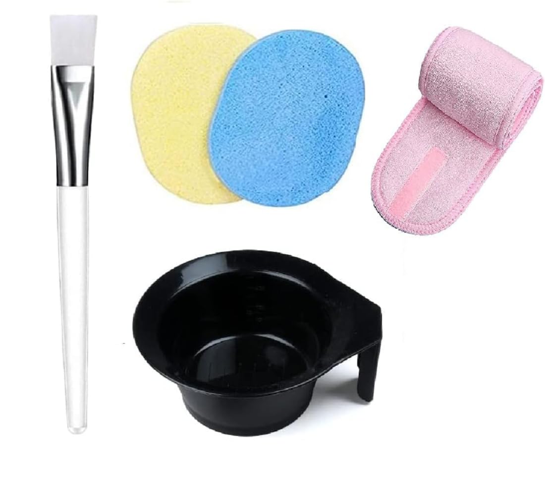 Women Facial Sponges Wipes Brush Headband Combo Facial Mask Applicator Brush with Bowl | Face Pack Makeup Cosmetic Soft Brush | 2 Face Cleaning Sponges | Women's Polycotton Elasticized Adjustable Head Wrap Facial Headband COMBO-image-20